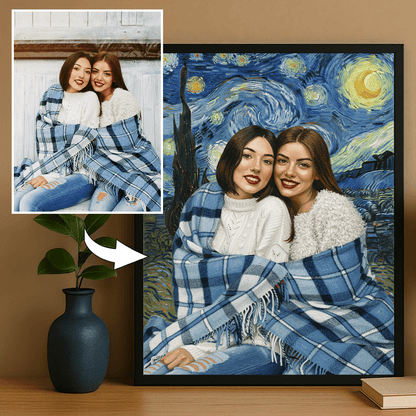 Przyjaciółki z gwieździstym tłem - portret na plakacie dla przyjaciółki - StwórzPrezent.pl