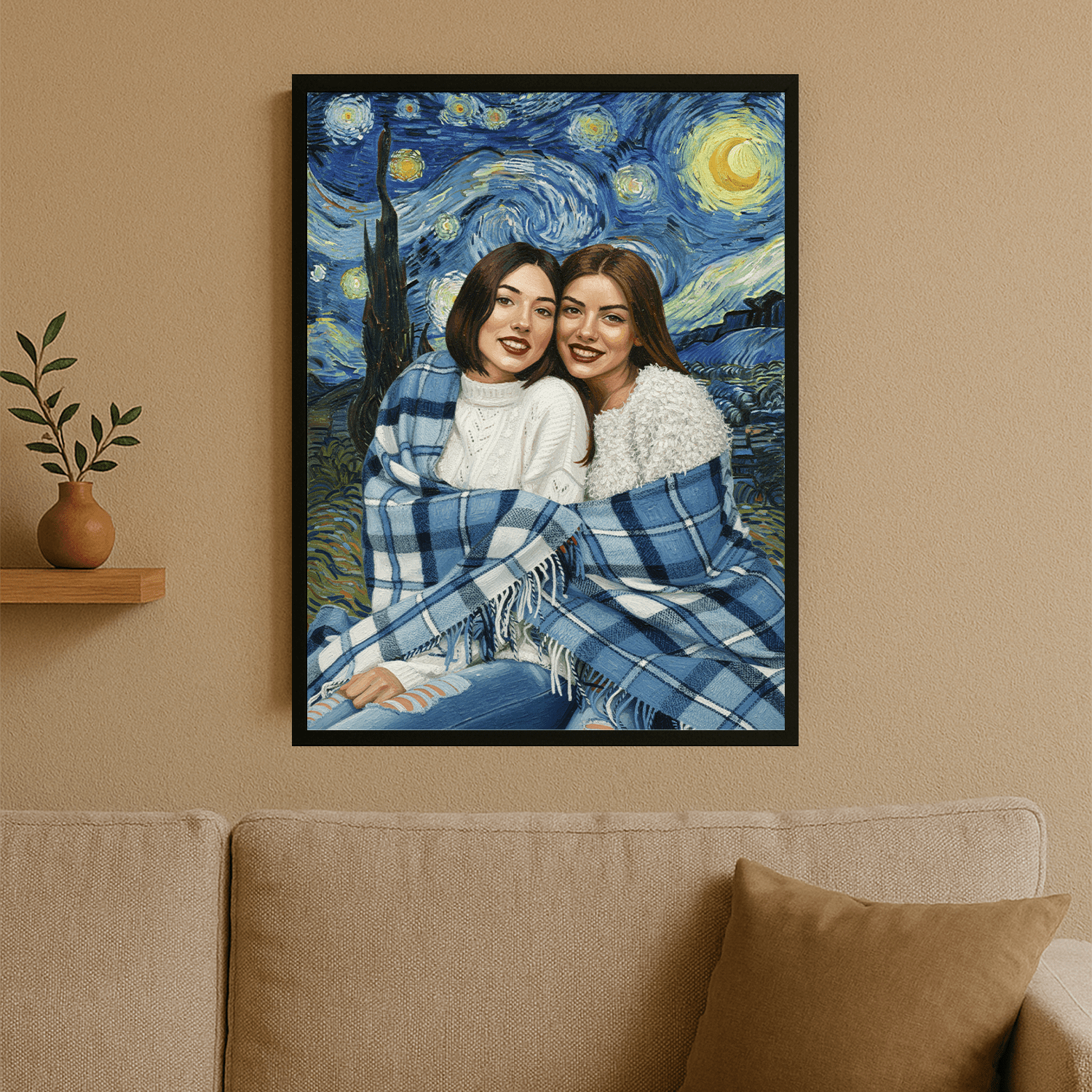 Przyjaciółki z gwieździstym tłem - portret na plakacie dla przyjaciółki - StwórzPrezent.pl