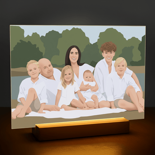 Rodzina jak narysowana w ilustracji - portret na szkle akrylowym dla rodziców - stworzprezent.pl