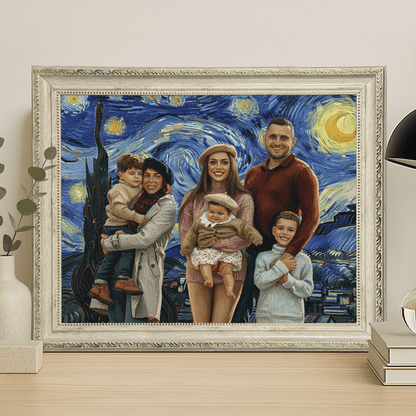 Rodzina na tle gwieździstego nieba - portret na płótnie dla rodziców - StwórzPrezent.pl