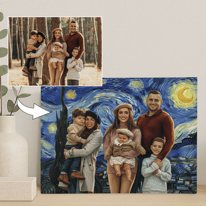 Rodzina na tle gwieździstego nieba - portret na płótnie dla rodziców - StwórzPrezent.pl
