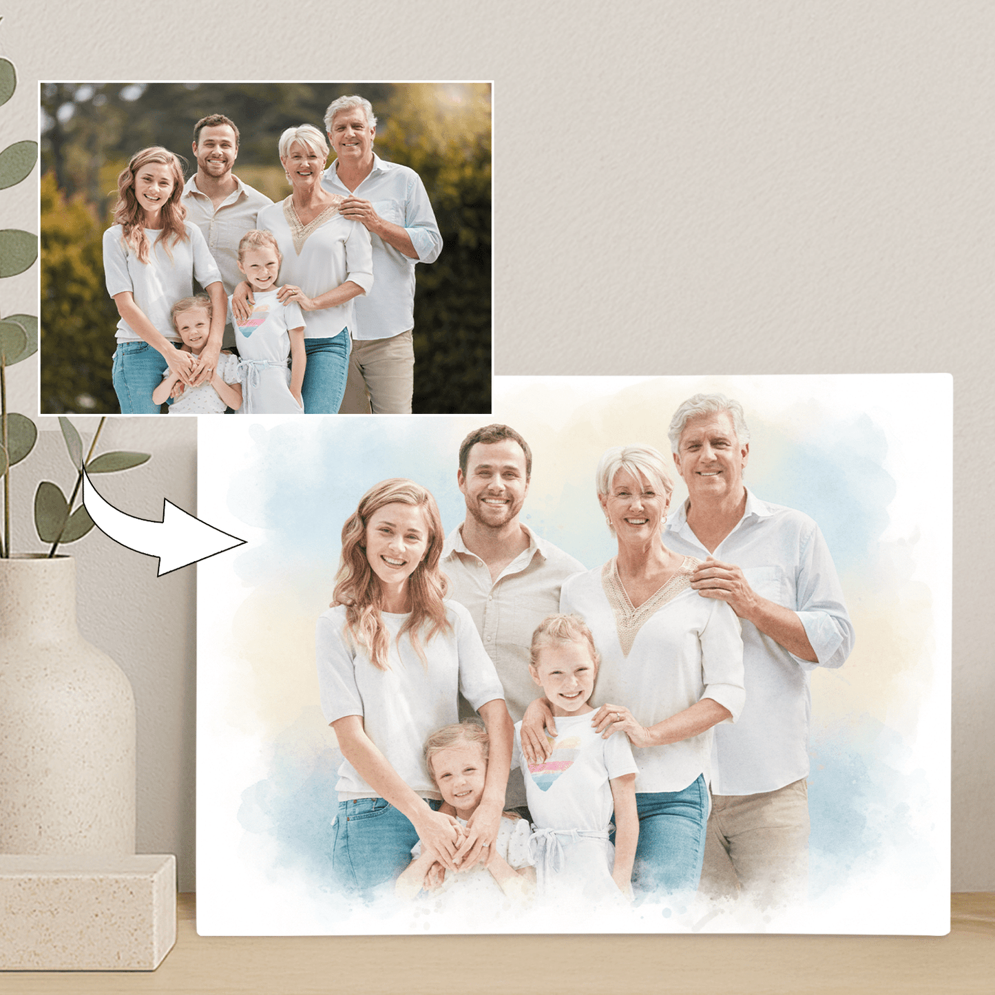 Rodzina w akwarelowym stylu - portret na płótnie dla rodziców - StwórzPrezent.pl