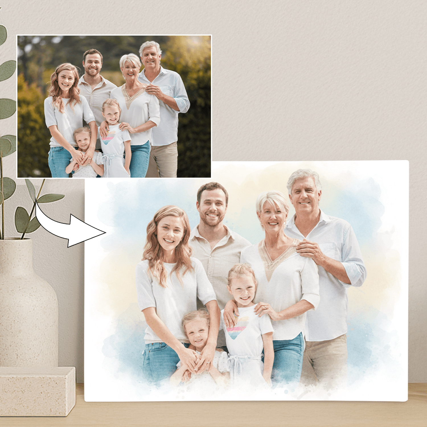 Rodzina w akwarelowym stylu - portret na płótnie dla rodziców - StwórzPrezent.pl