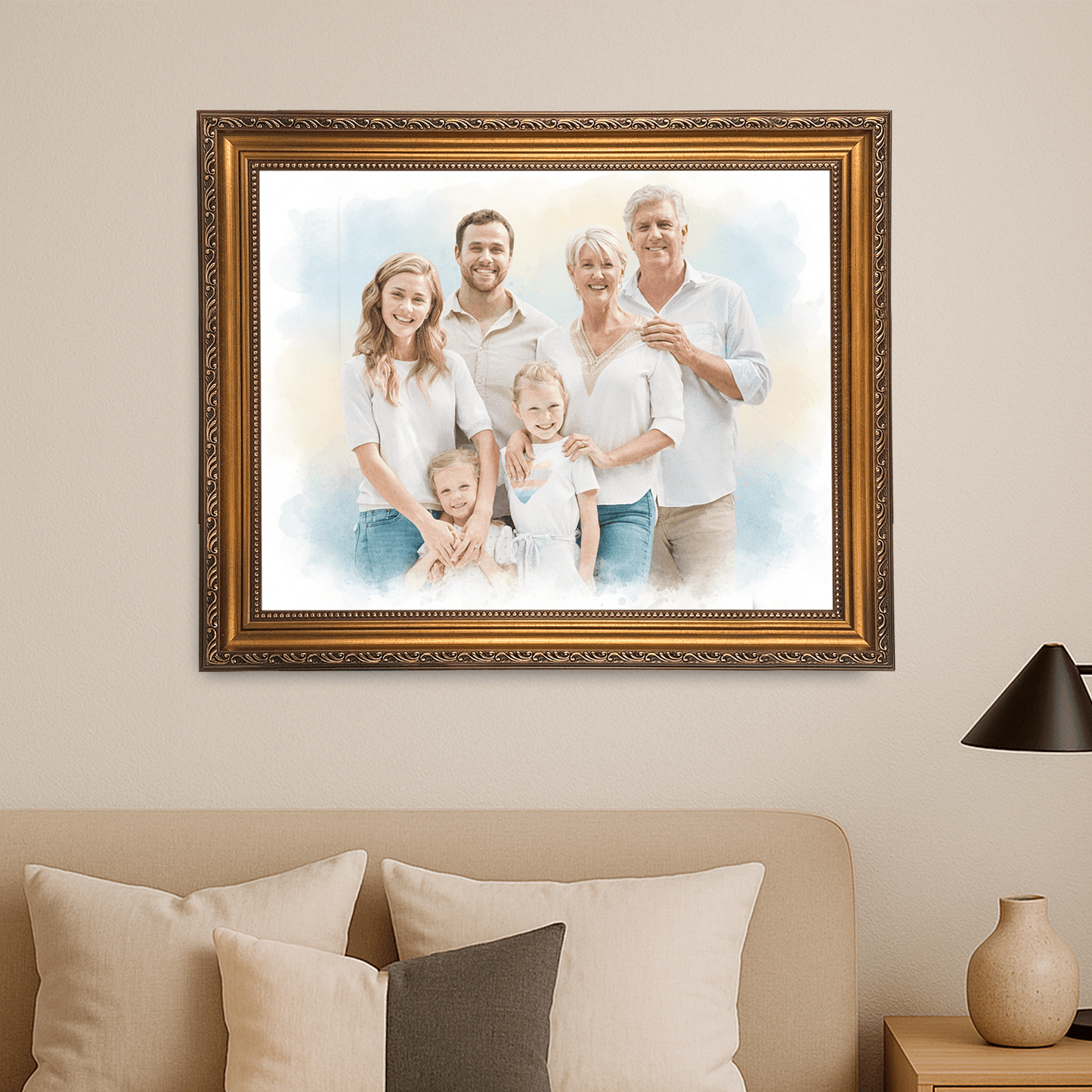 Rodzina w akwarelowym stylu - portret na płótnie dla rodziców - StwórzPrezent.pl