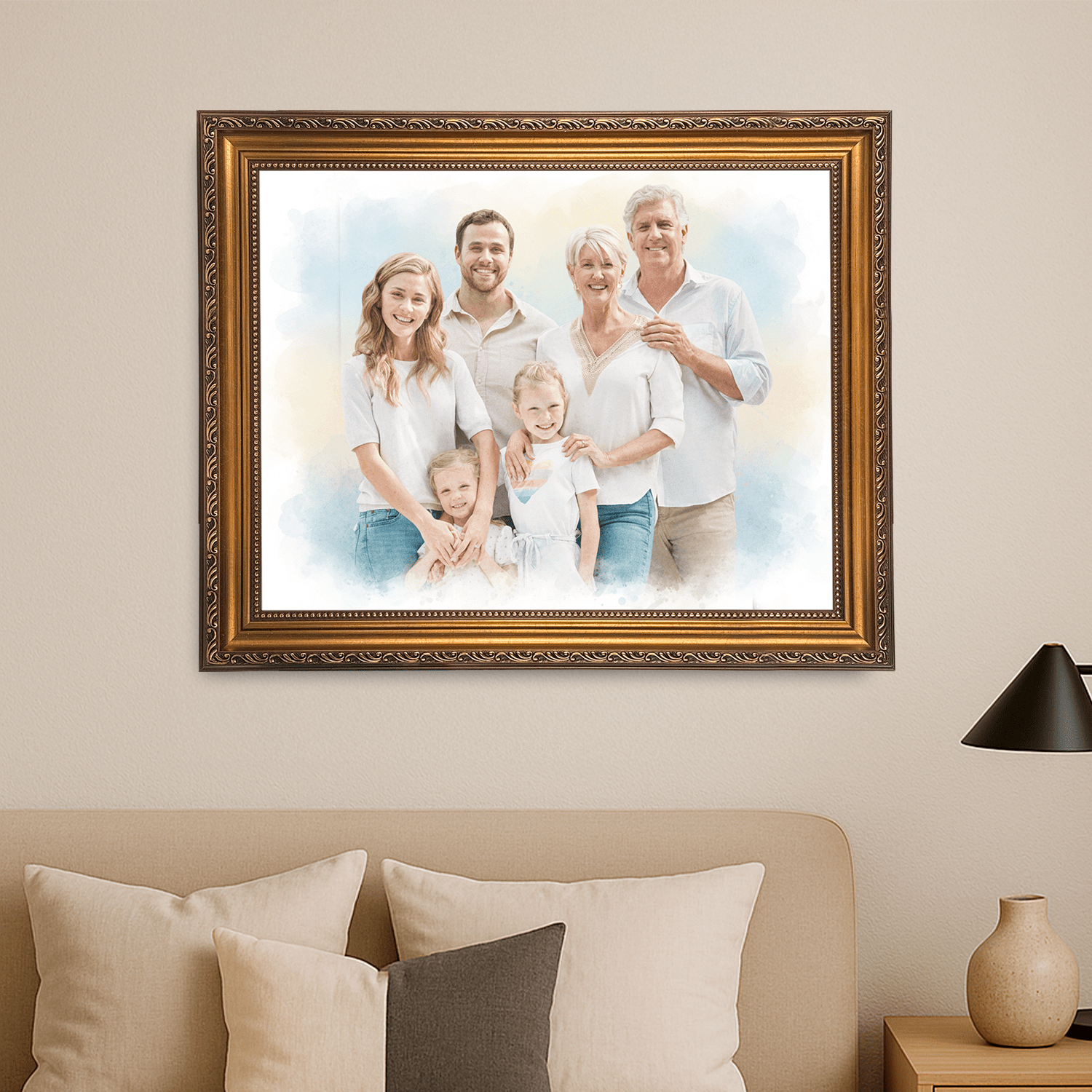 Rodzina w akwarelowym stylu - portret na płótnie dla rodziców - StwórzPrezent.pl