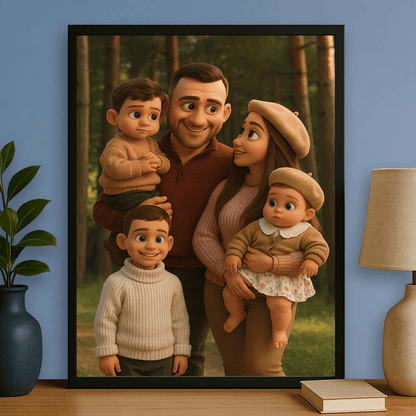 Rodzina w animowanym stylu 3D - portret na plakacie dla rodziców - StwórzPrezent.pl