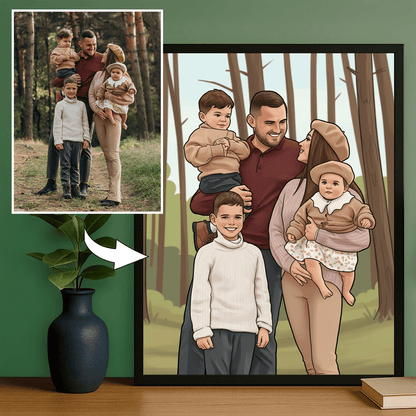 Rodzina w komiksowym stylu - portret na plakacie dla rodziców - StwórzPrezent.pl