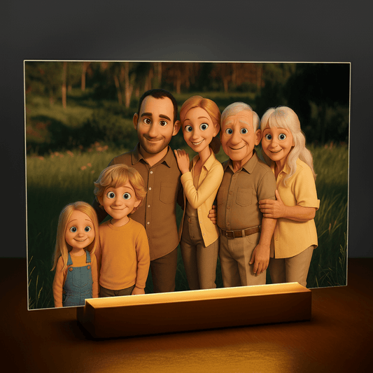 Rodzina w stylu animacji 3D - portret na szkle akrylowym dla rodziców - stworzprezent.pl