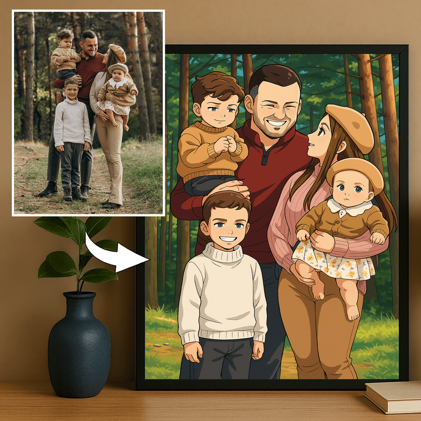 Rodzina w stylu anime - portret na plakacie dla rodziców - StwórzPrezent.pl