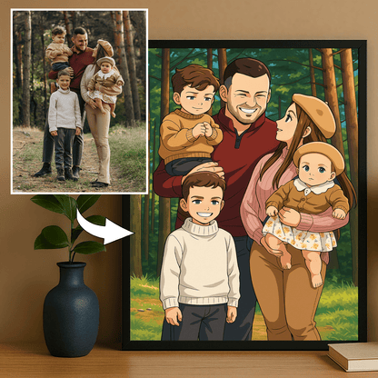 Rodzina w stylu anime - portret na plakacie dla rodziców - StwórzPrezent.pl