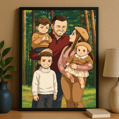 Rodzina w stylu anime - portret na plakacie dla rodziców - StwórzPrezent.pl