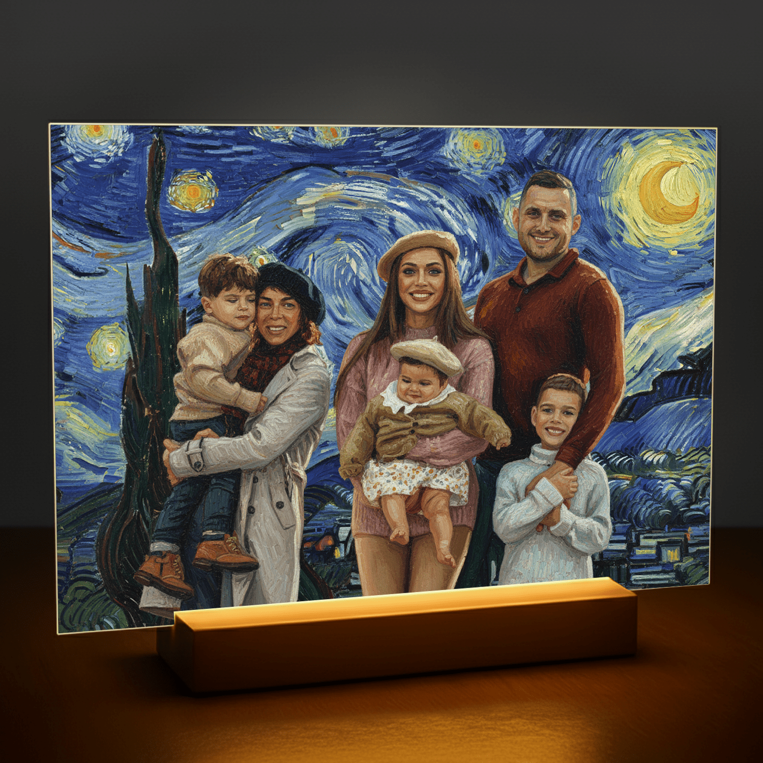Rodzina w stylu obrazu Van Gogha - portret na szkle akrylowym dla rodziców - stworzprezent.pl