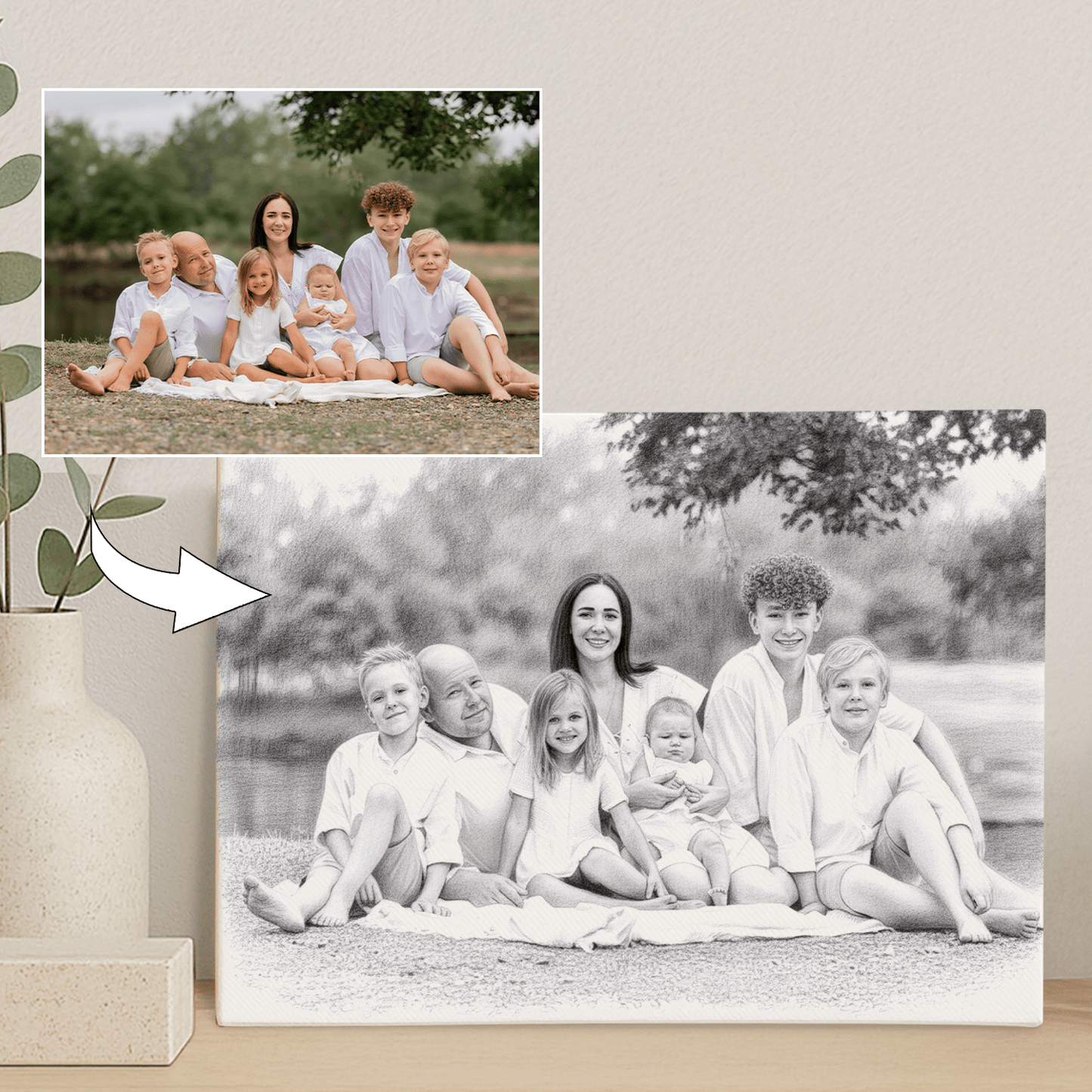 Rodzina w stylu szkicu - portret na płótnie dla rodziców - StwórzPrezent.pl