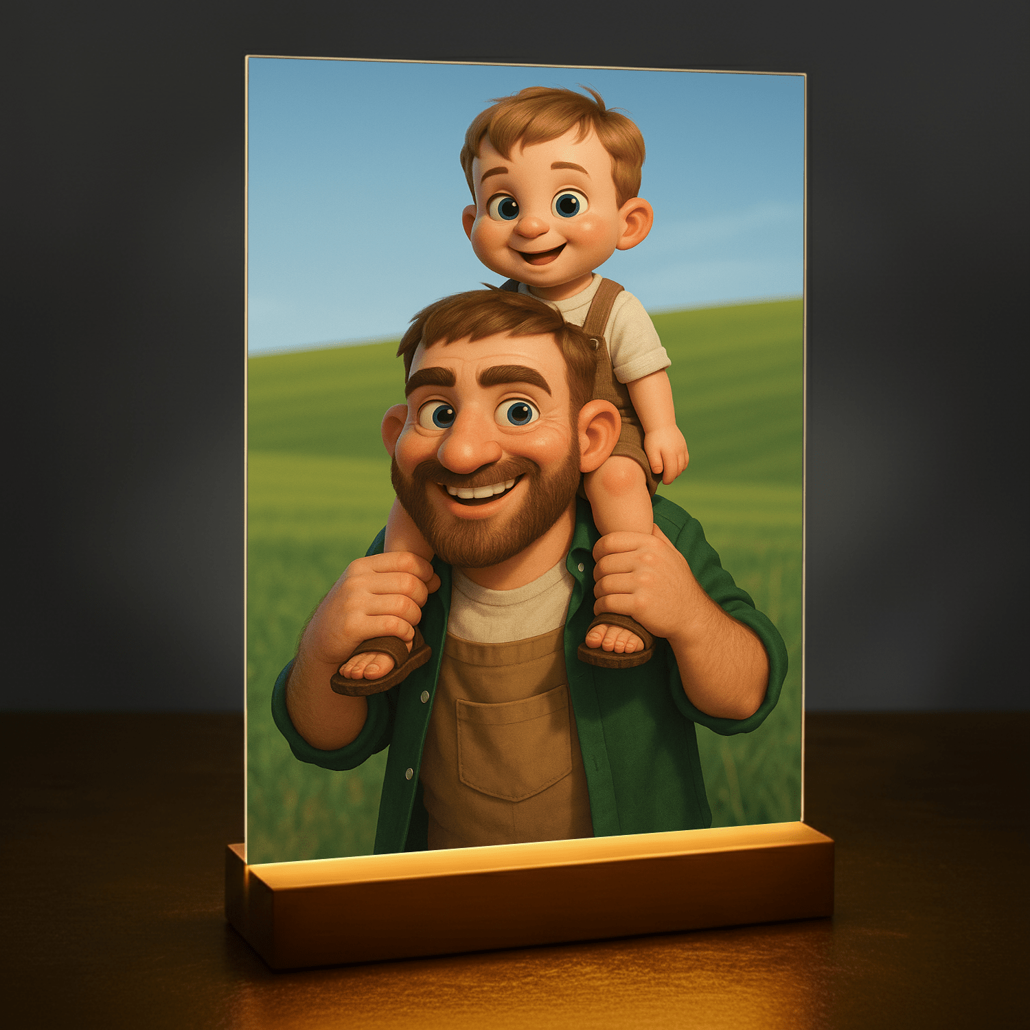 Rodzinna bajkowa ilustracja - portret na szkle akrylowym dla taty - stworzprezent.pl