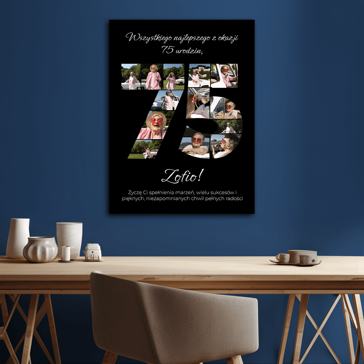 Serdeczne życzenia na 75 urodziny - kolaż na płótnie dla niej - StwórzPrezent.pl