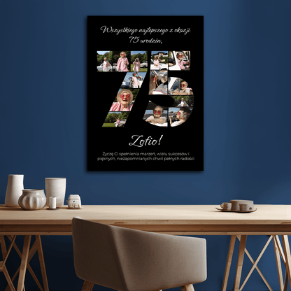 Serdeczne życzenia na 75 urodziny - kolaż na płótnie dla niej - StwórzPrezent.pl