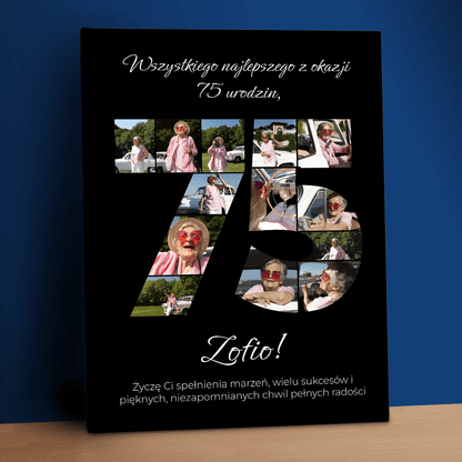 Serdeczne życzenia na 75 urodziny - kolaż na płótnie dla niej - StwórzPrezent.pl
