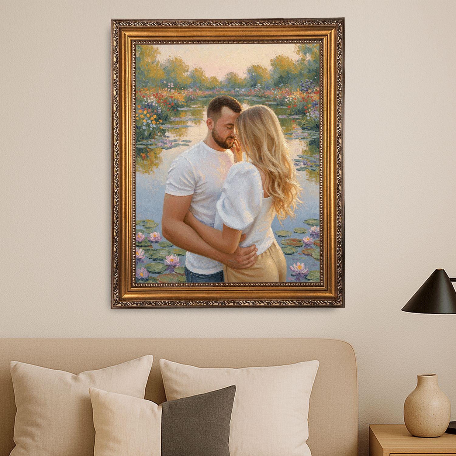 Spacer we dwoje nad stawem - portret na płótnie dla pary - StwórzPrezent.pl
