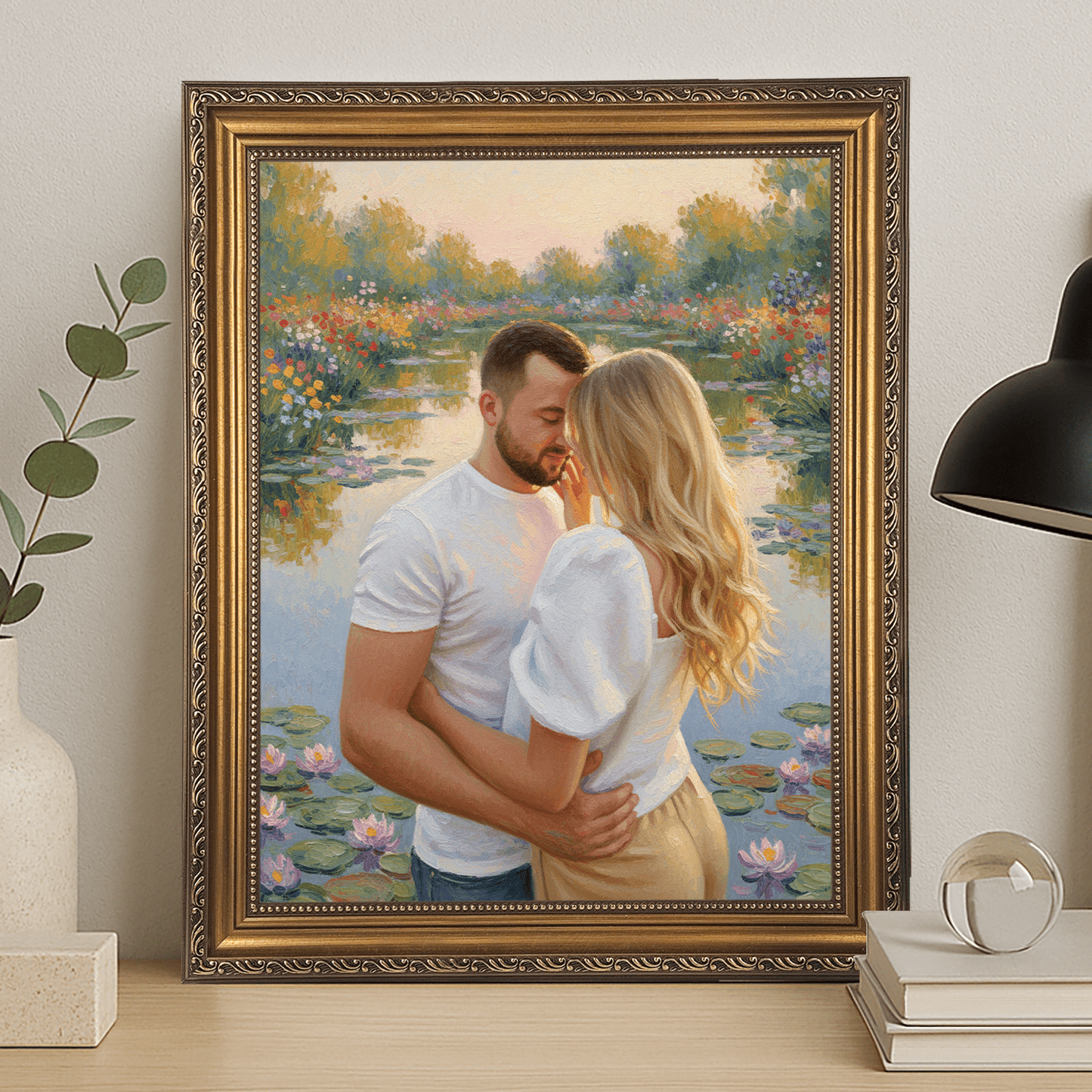 Spacer we dwoje nad stawem - portret na płótnie dla pary - StwórzPrezent.pl