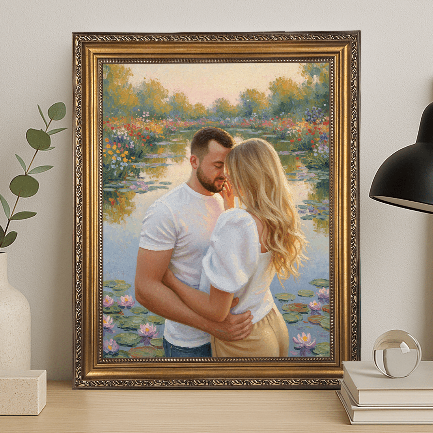 Spacer we dwoje nad stawem - portret na płótnie dla pary - StwórzPrezent.pl