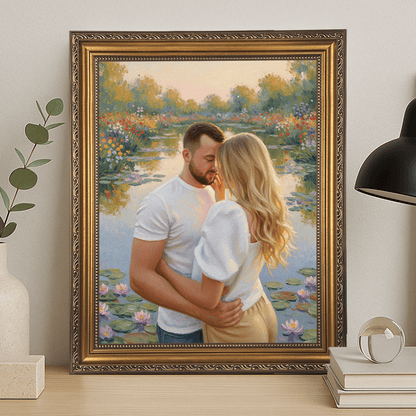 Spacer we dwoje nad stawem - portret na płótnie dla pary - StwórzPrezent.pl