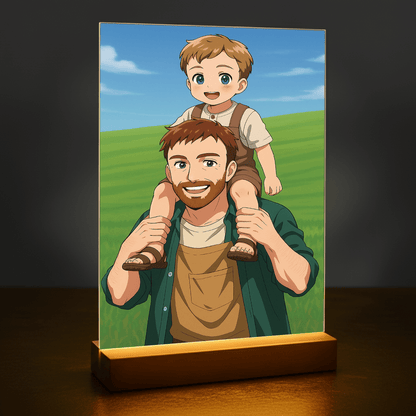 Tata i syn w stylu Anime - portret na szkle akrylowym dla taty - stworzprezent.pl