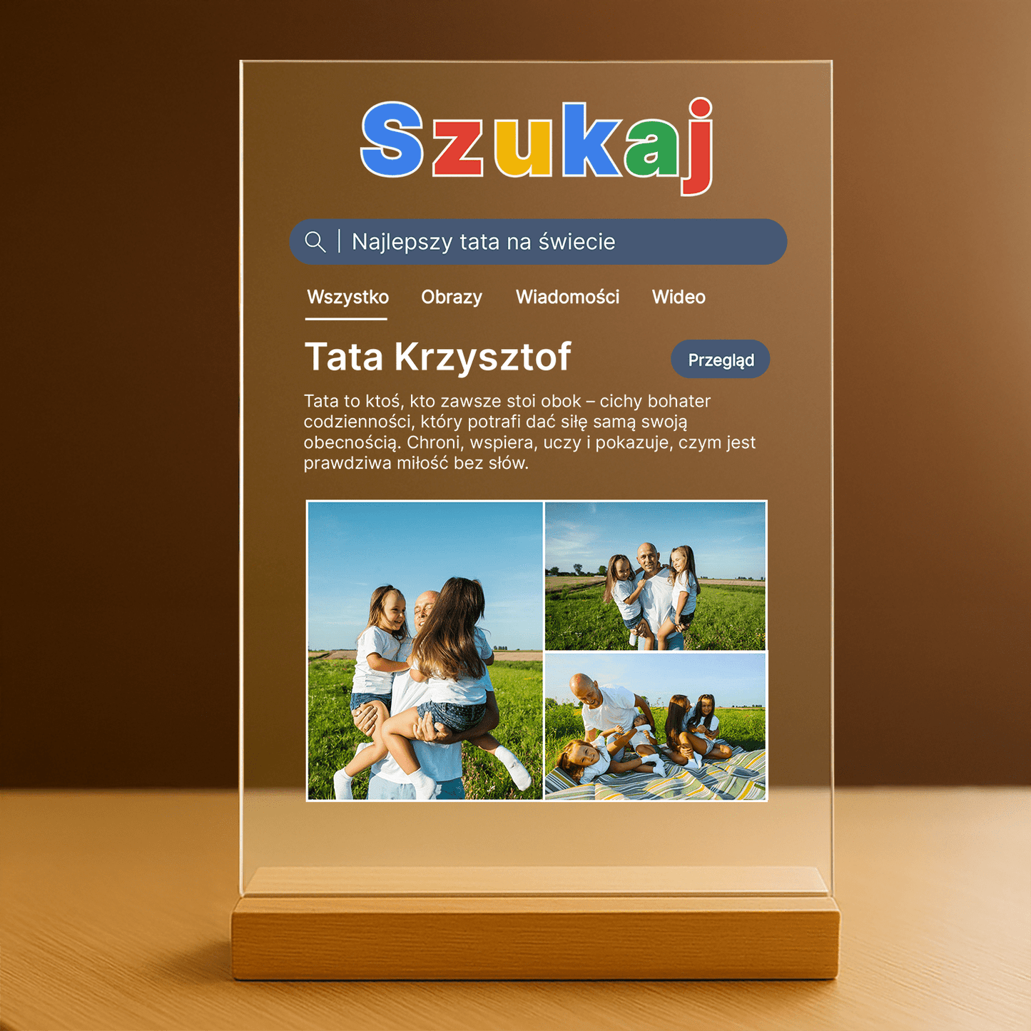 Tata zdjęcia + tekst - druk na szkle akrylowym dla taty - stworzprezent.pl