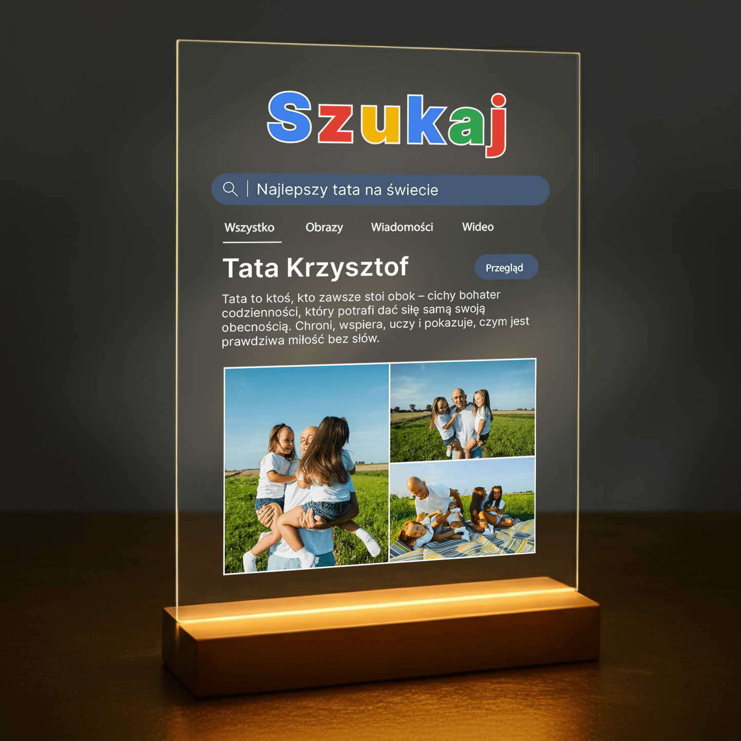 Tata zdjęcia + tekst - druk na szkle akrylowym dla taty - stworzprezent.pl