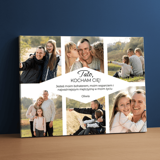 Tato, jesteś moim bohaterem - kolaż na płótnie dla taty - StwórzPrezent.pl