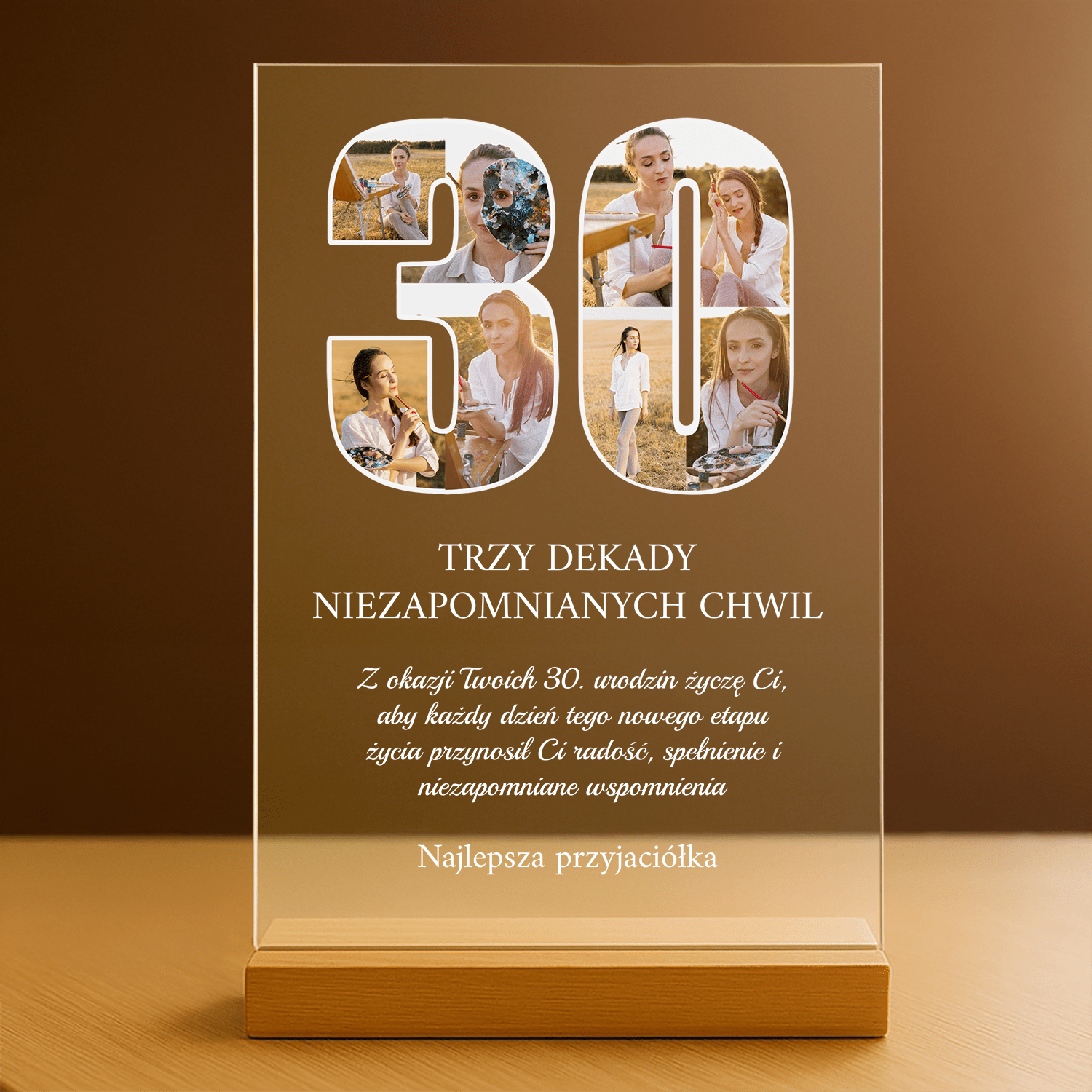 Trzy dekady pięknych chwil - personalizowany druk na szkle dla przyjaciółki - stworzprezent.pl