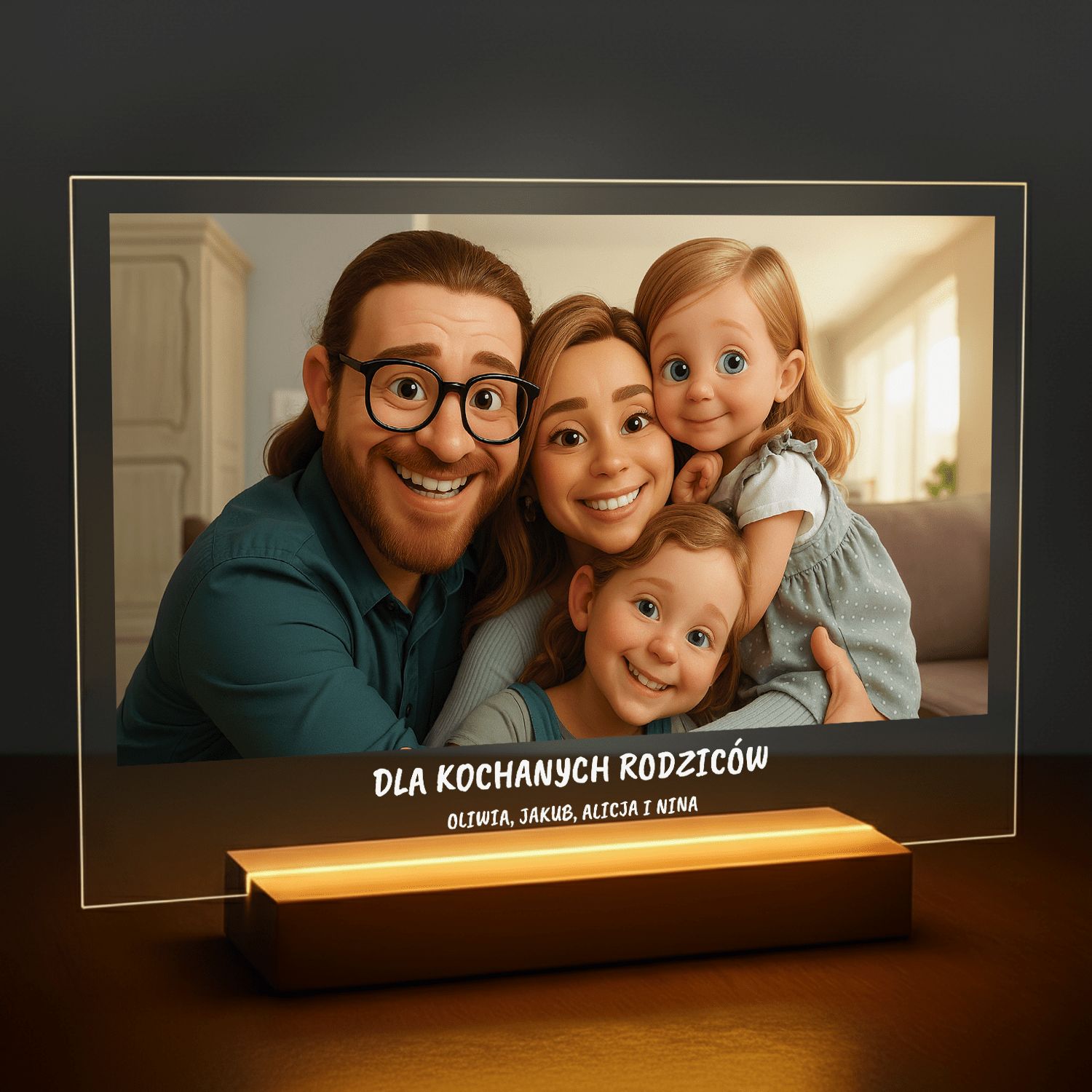 Twoja rodzina w stylu animacji 3D - portret na szkle akrylowym dla rodziców - stworzprezent.pl