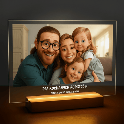 Twoja rodzina w stylu animacji 3D - portret na szkle akrylowym dla rodziców - stworzprezent.pl