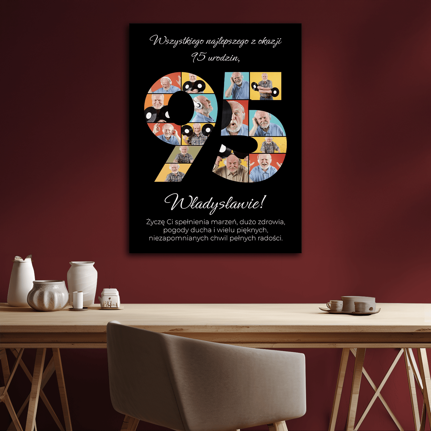 Urodzinowe życzenia z okazji 95 urodzin - kolaż na płótnie dla niego - StwórzPrezent.pl