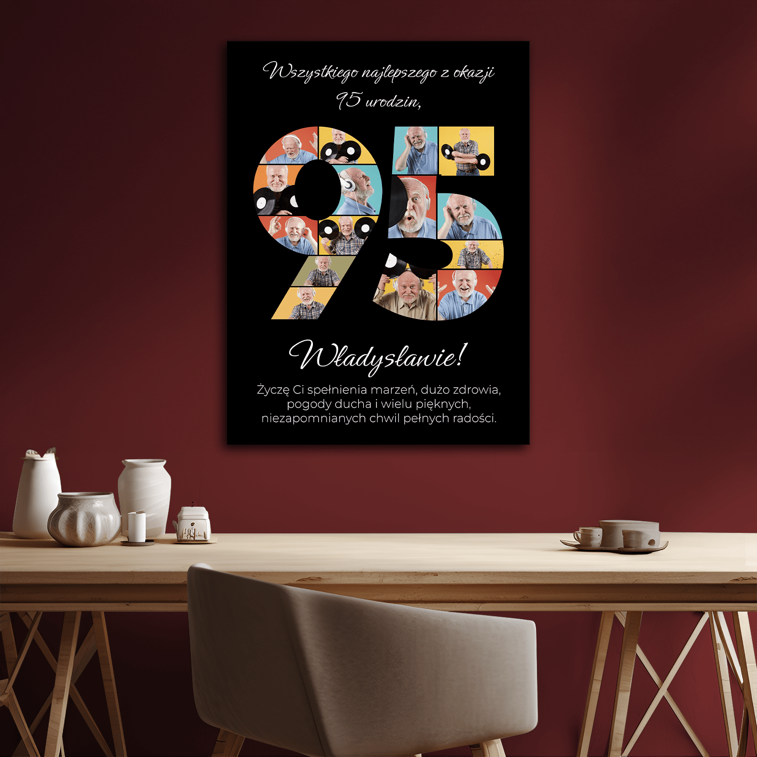 Urodzinowe życzenia z okazji 95 urodzin - kolaż na płótnie dla niego - StwórzPrezent.pl