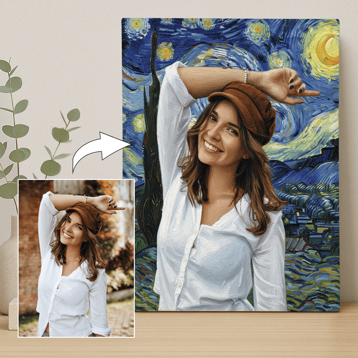 W stylu obrazów Van Gogh - portret na płótnie dla dziewczyny - StwórzPrezent.pl