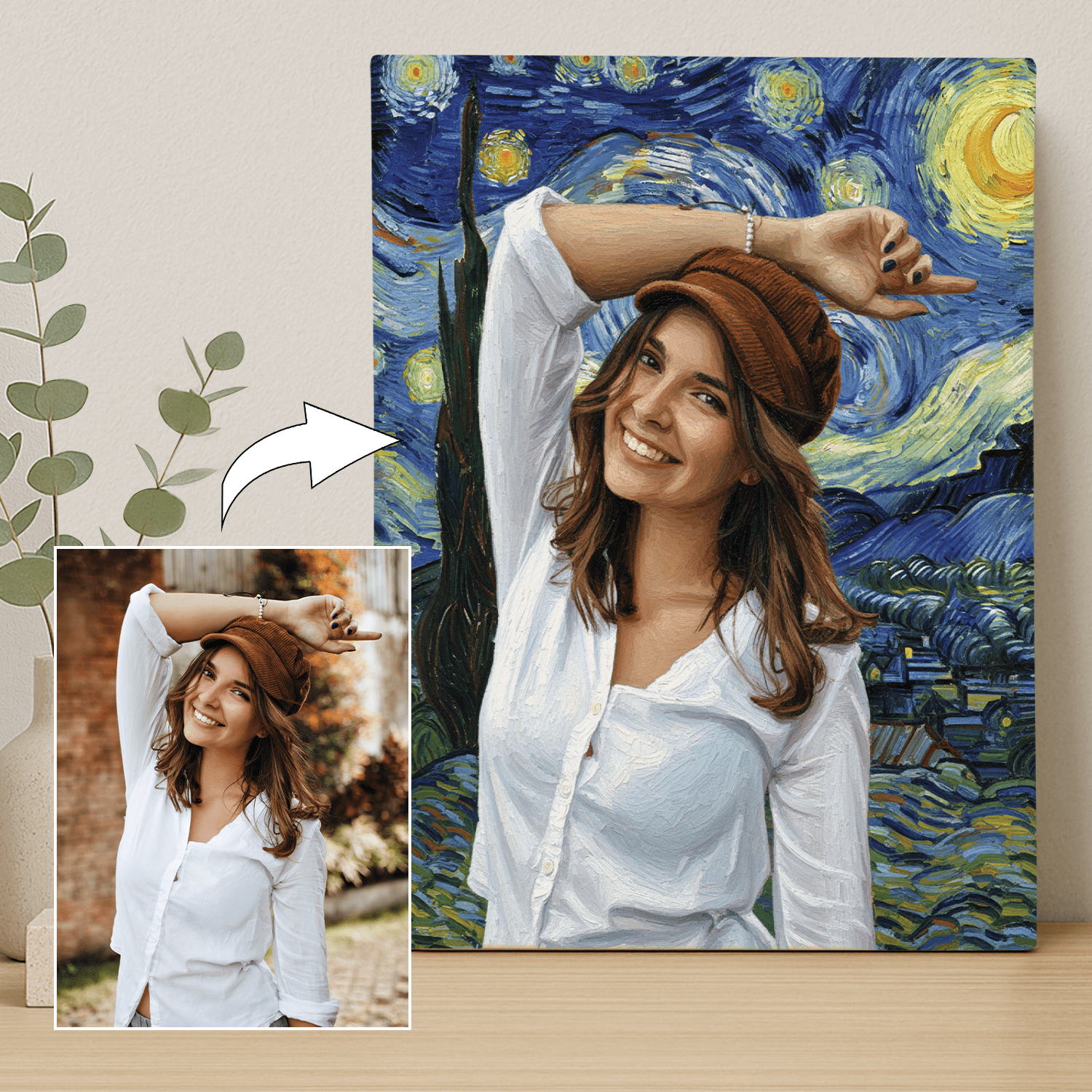 W stylu obrazów Van Gogh - portret na płótnie dla dziewczyny - StwórzPrezent.pl