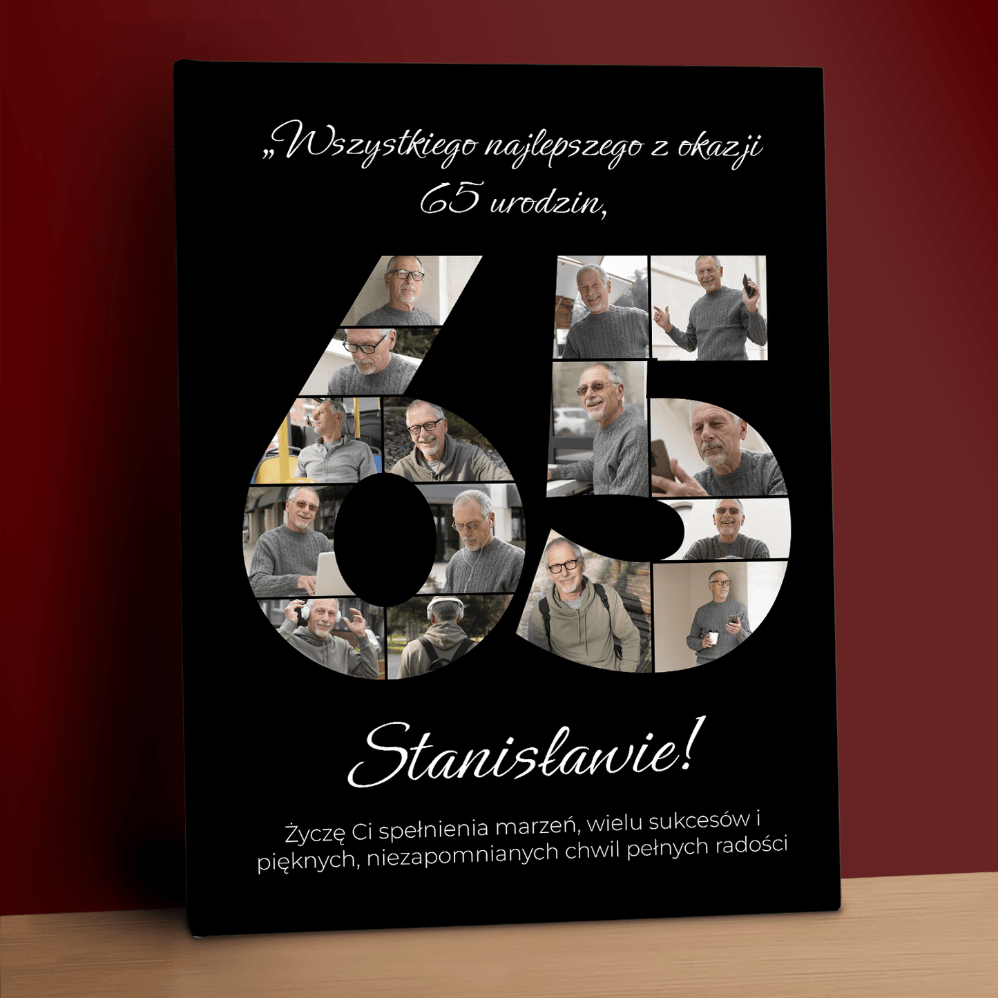 Wszystkiego najlepszego na 65 urodziny - kolaż na płótnie dla niego - StwórzPrezent.pl