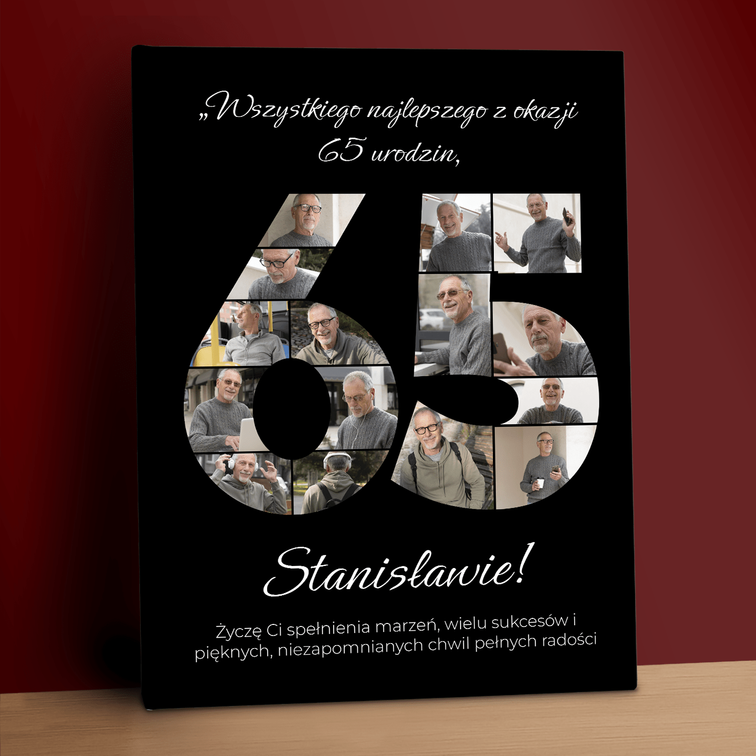 Wszystkiego najlepszego na 65 urodziny - kolaż na płótnie dla niego - StwórzPrezent.pl