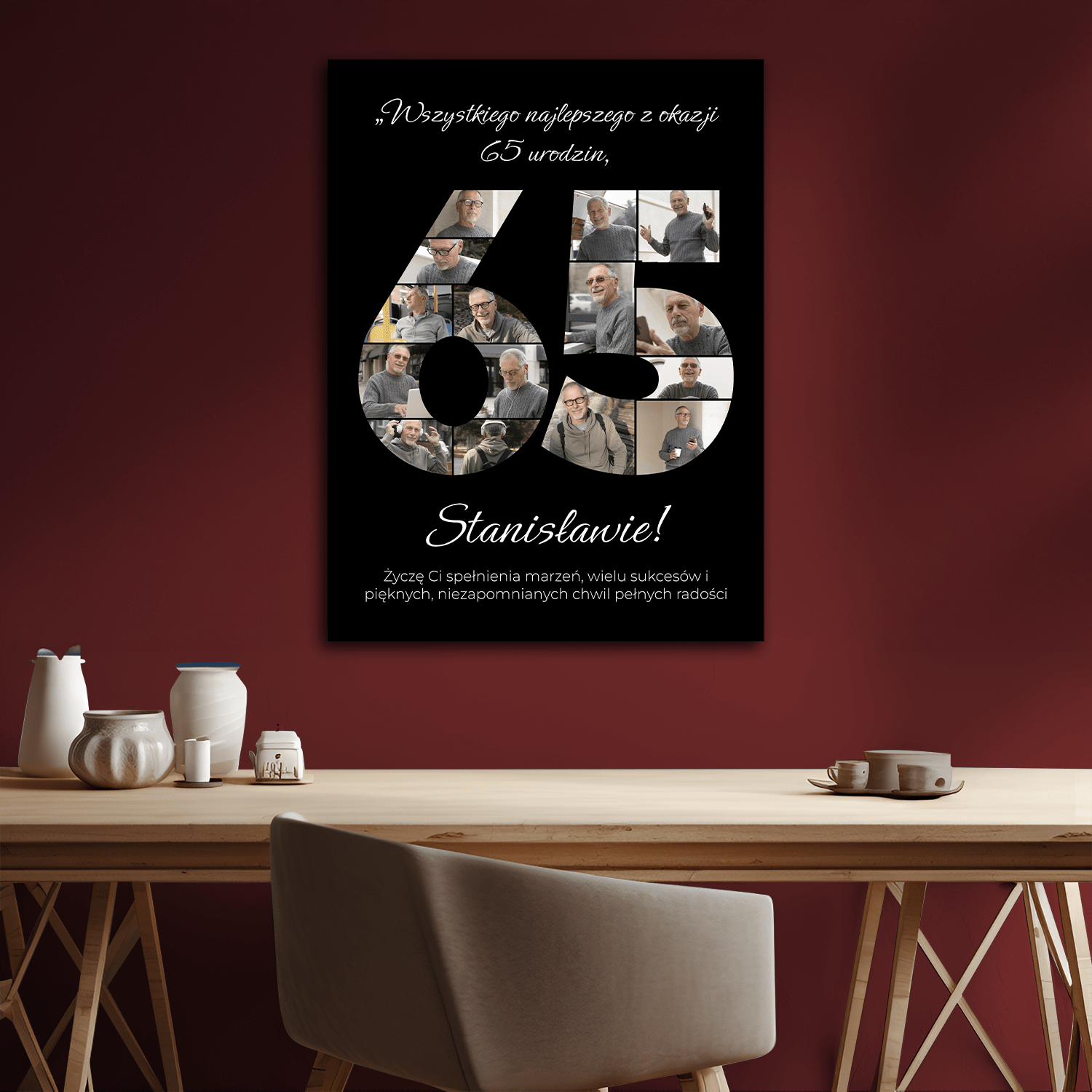 Wszystkiego najlepszego na 65 urodziny - kolaż na płótnie dla niego - StwórzPrezent.pl