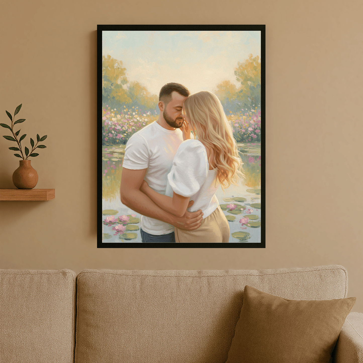 Zakochana para nad stawem - portret na plakacie dla pary - StwórzPrezent.pl