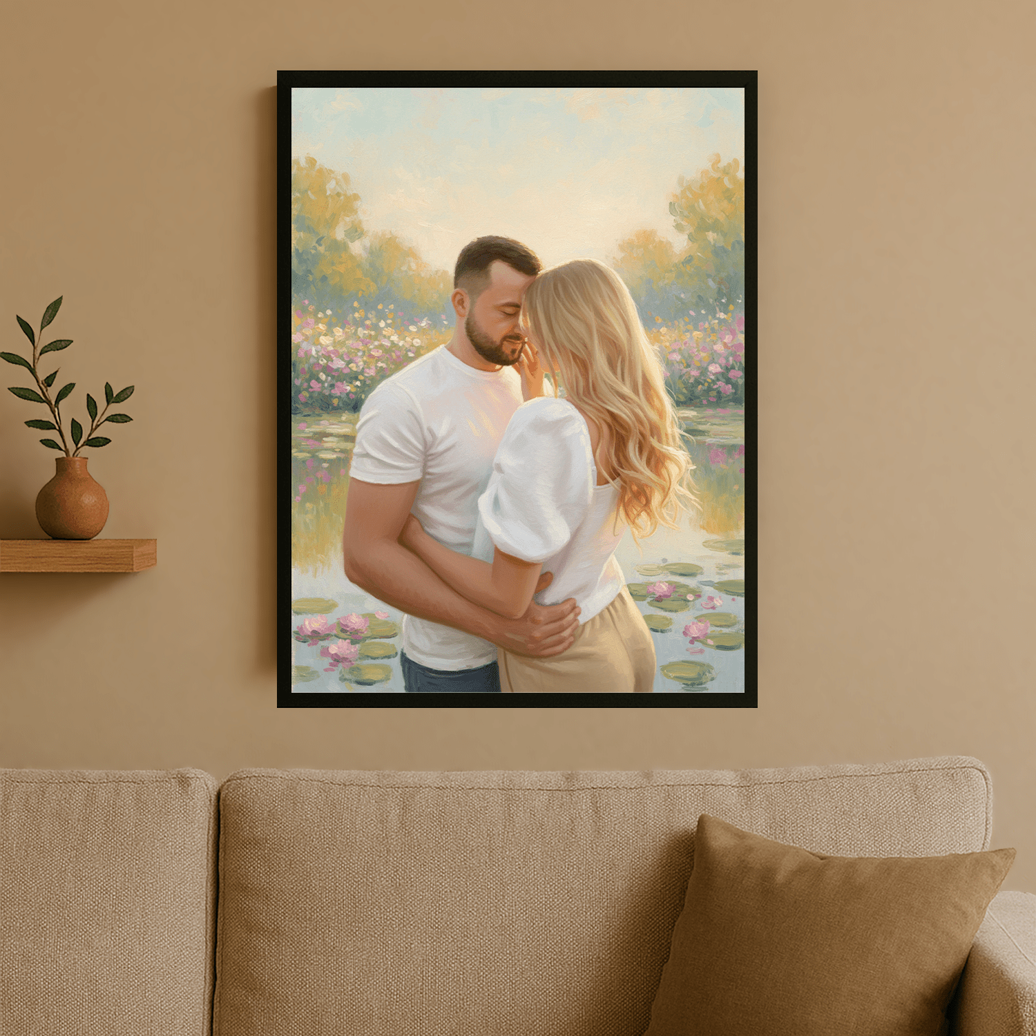 Zakochana para nad stawem - portret na plakacie dla pary - StwórzPrezent.pl