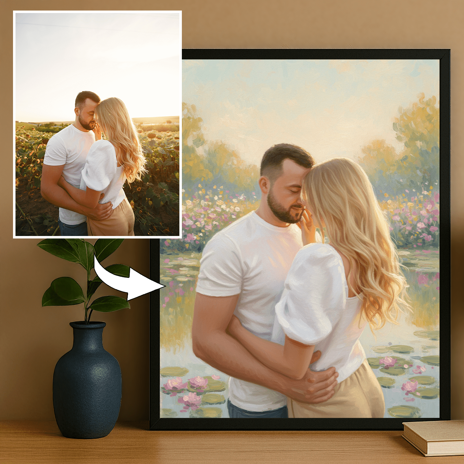 Zakochana para nad stawem - portret na plakacie dla pary - StwórzPrezent.pl