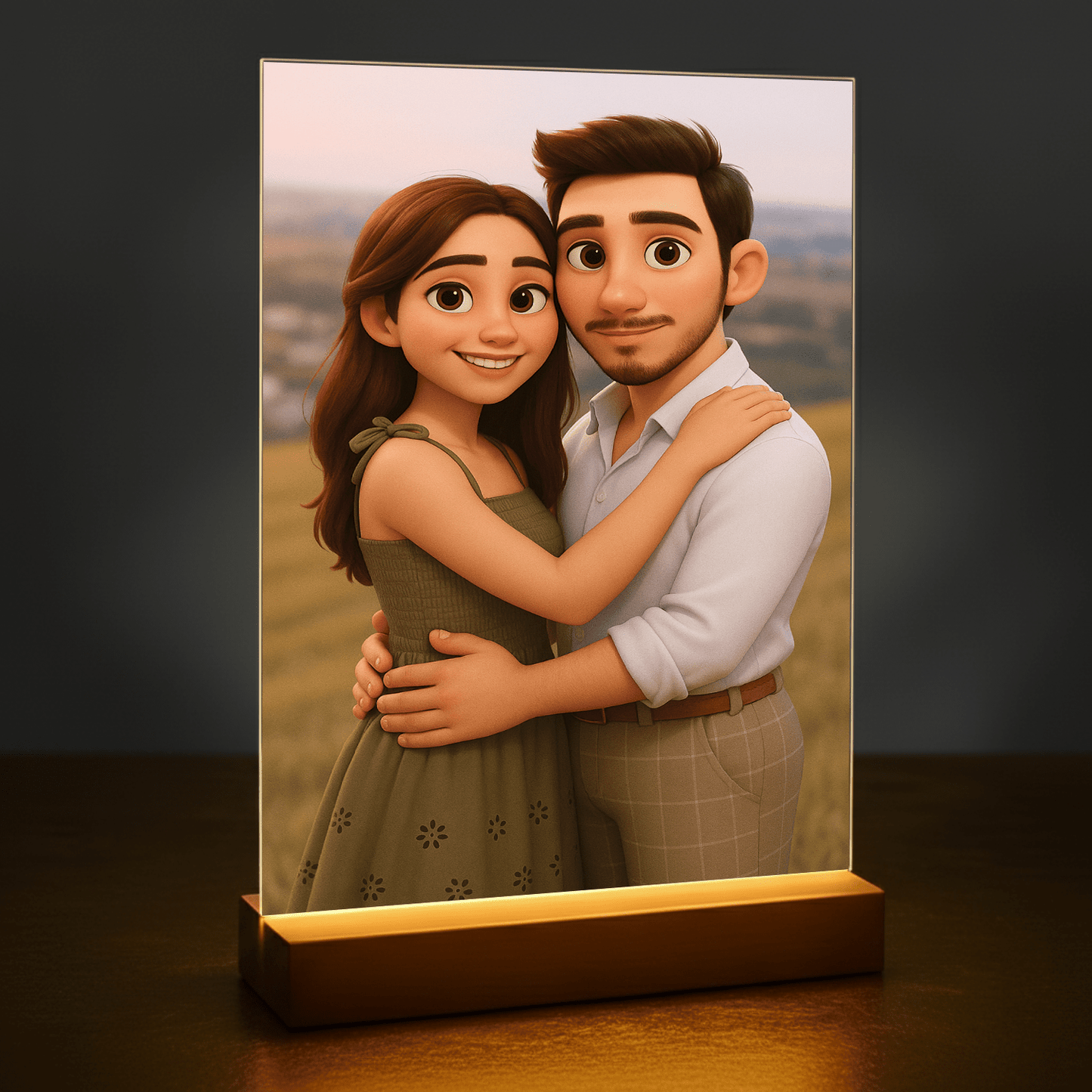 Zakochana para w stylu animacji 3D - portret na szkle akrylowym dla pary - stworzprezent.pl