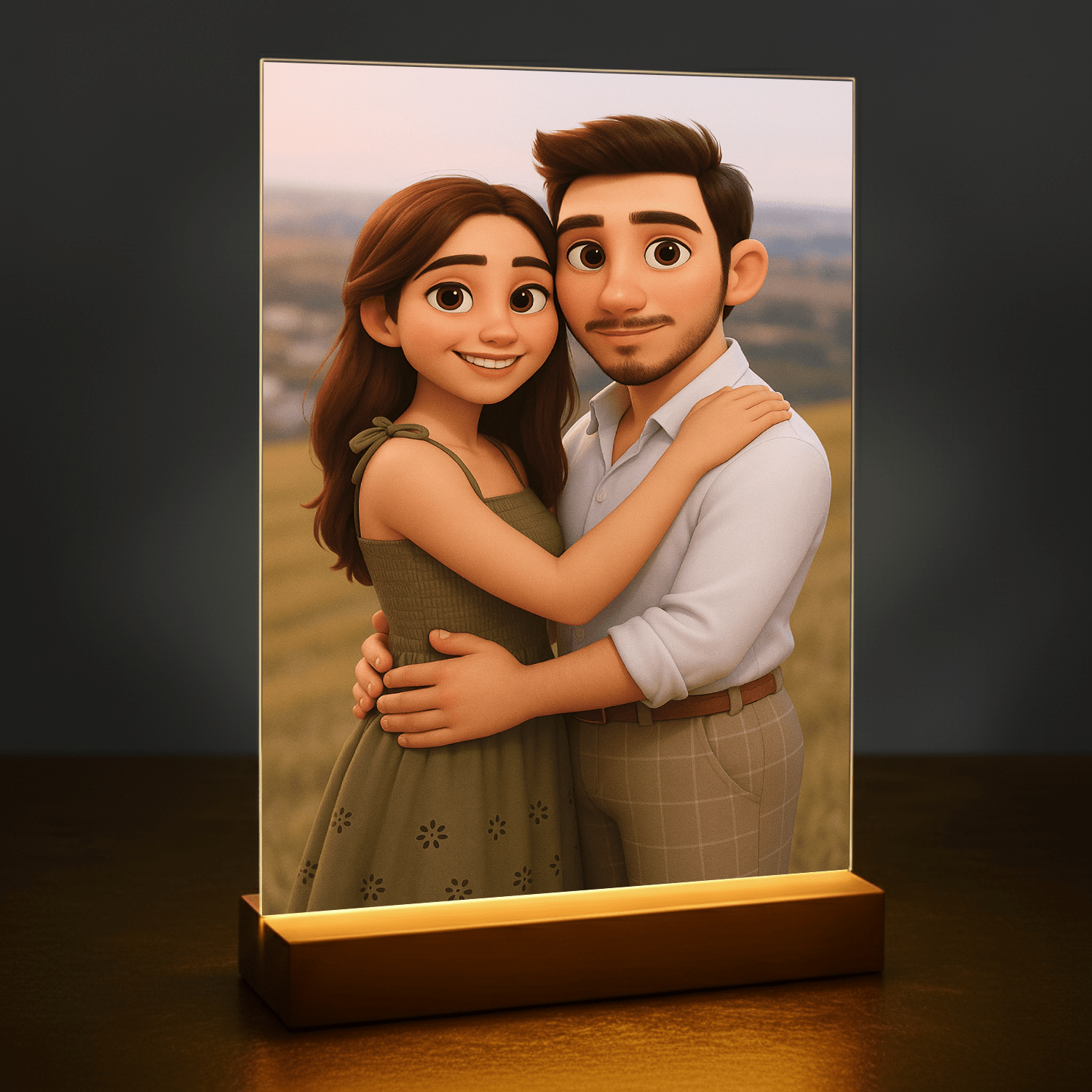 Zakochana para w stylu animacji 3D - portret na szkle akrylowym dla pary - stworzprezent.pl