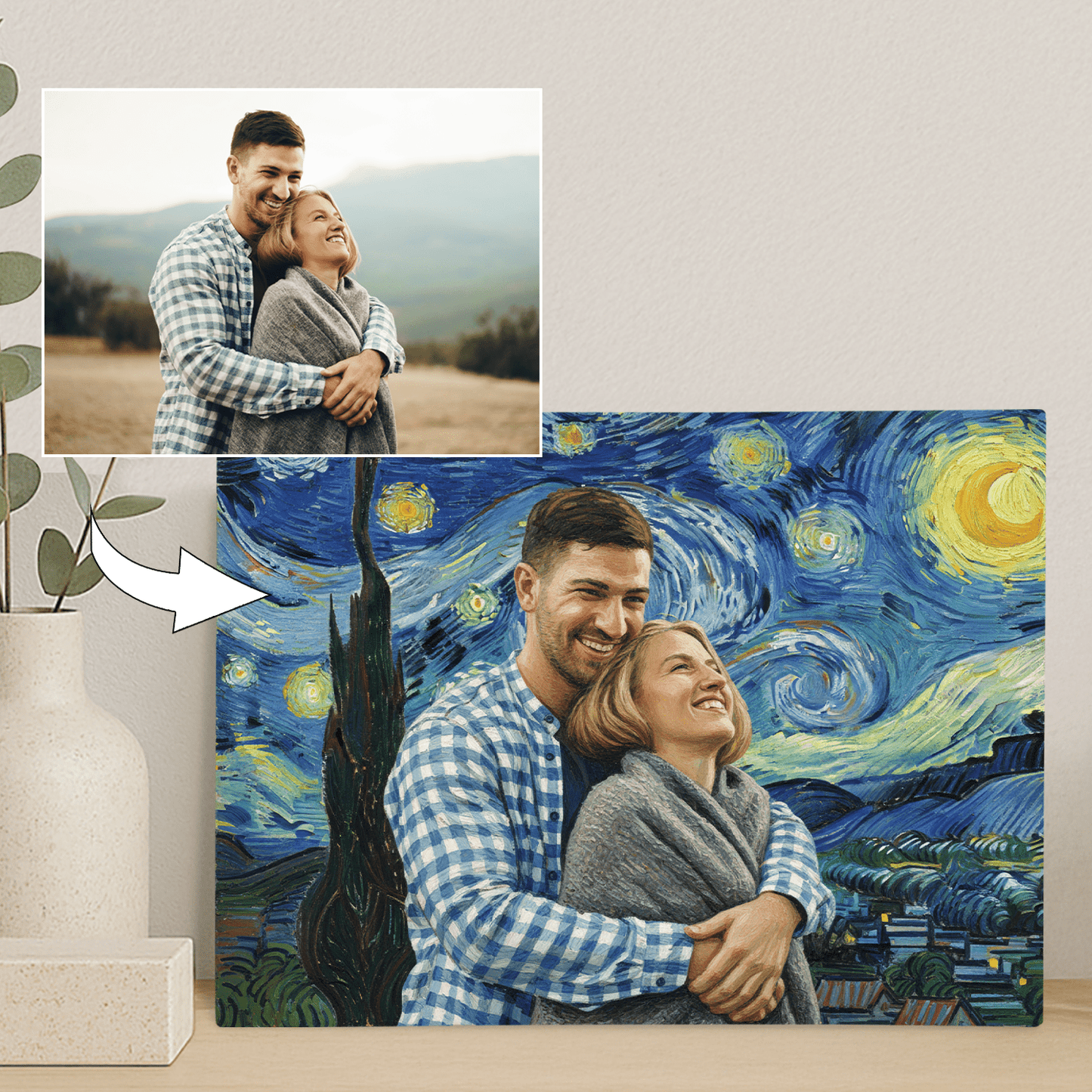 Zakochani na tle gwieździstego nieba - portret na płótnie dla pary - StwórzPrezent.pl