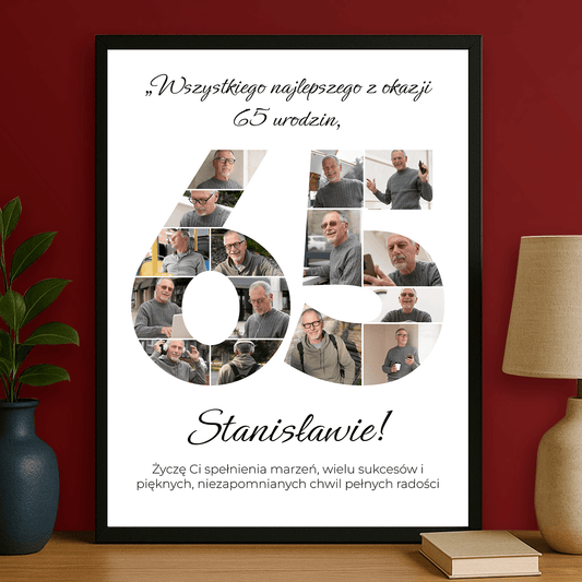 Zdjęcia i życzenia na 65 urodziny – plakat personalizowany dla mężczyzny - StwórzPrezent.pl