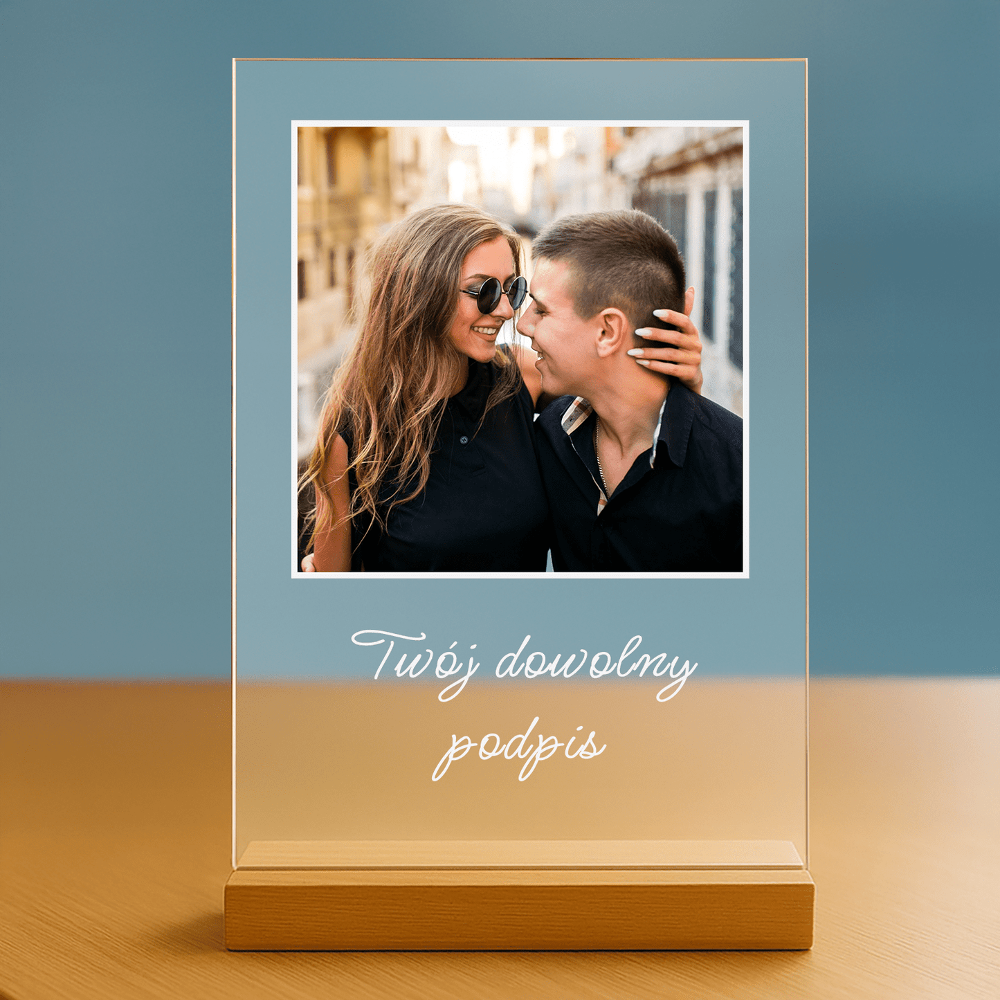 Zdjęcie z dowolnym napisem - personalizowany druk na szkle dla pary - stworzprezent.pl