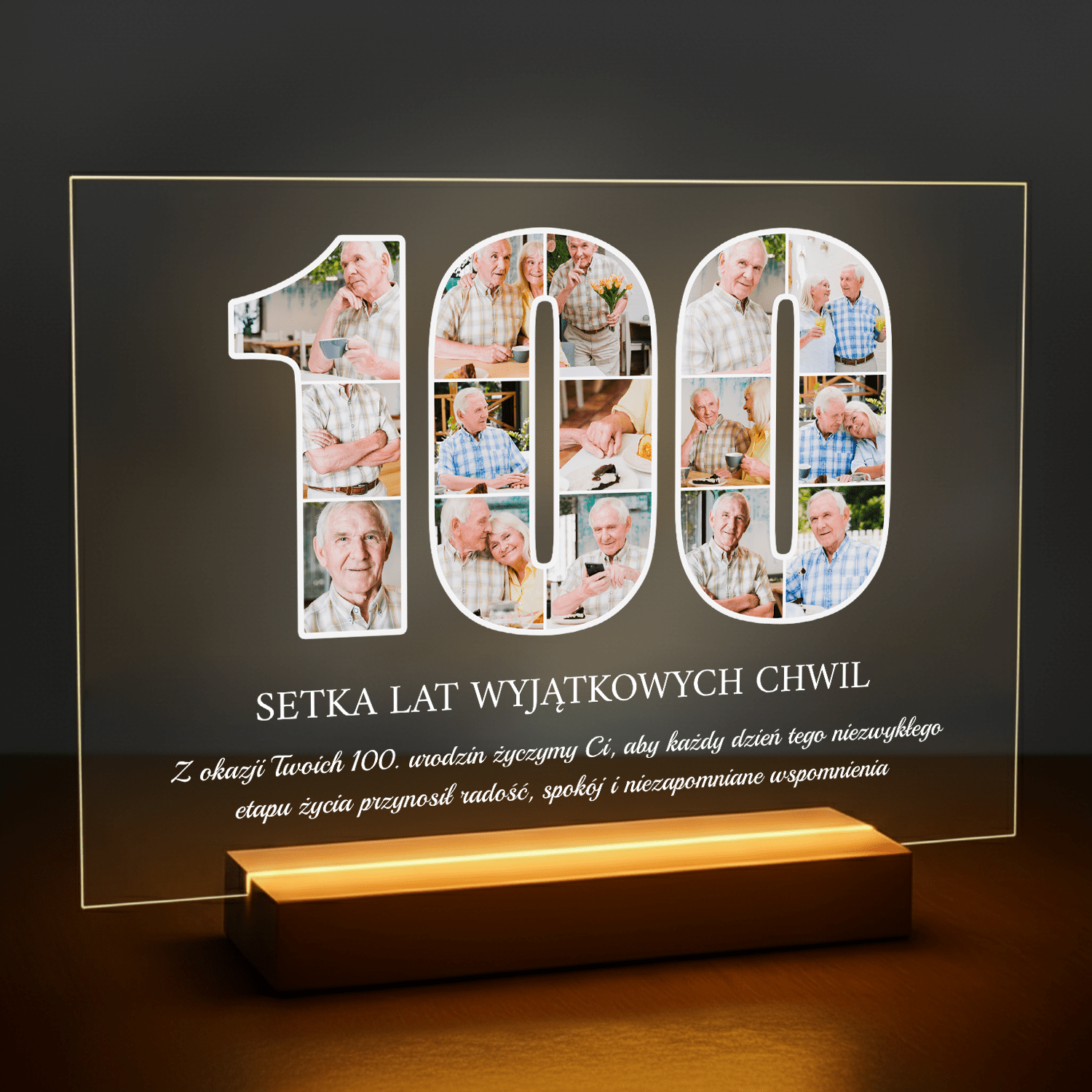 Życzenia na 100 urodziny - druk na szkle akrylowym dla dziadka - stworzprezent.pl