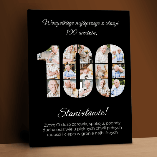 Życzenia na 100 urodziny - kolaż na płótnie dla niego - StwórzPrezent.pl