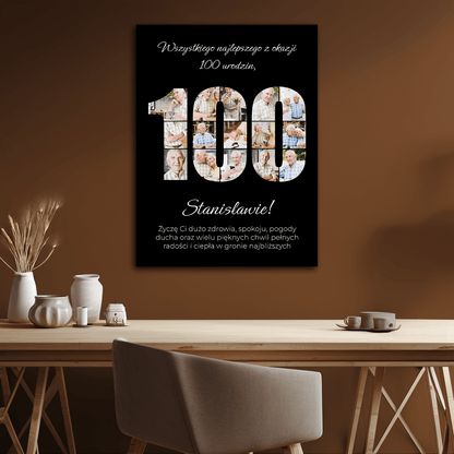 Życzenia na 100 urodziny - kolaż na płótnie dla niego - StwórzPrezent.pl